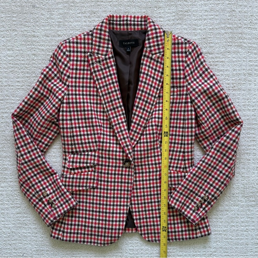 TALBOTS | Women's Wool Pink Orange Brown Houndstooth Blazer Sz 6 - Picture 3 of 8